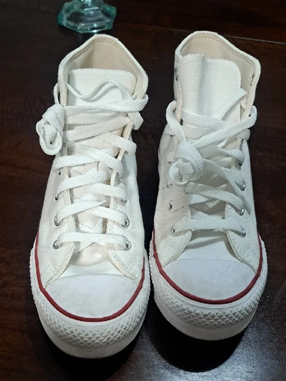 Converse White High Top Sneakers with Red & Navy Trim